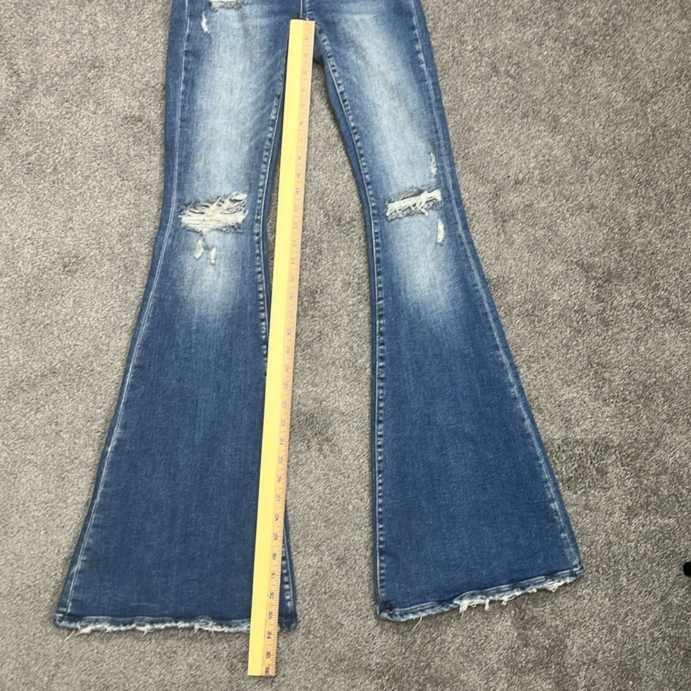 Flying Monkey Distressed Medium Blue Flare Jeans - Picture 5 of 9